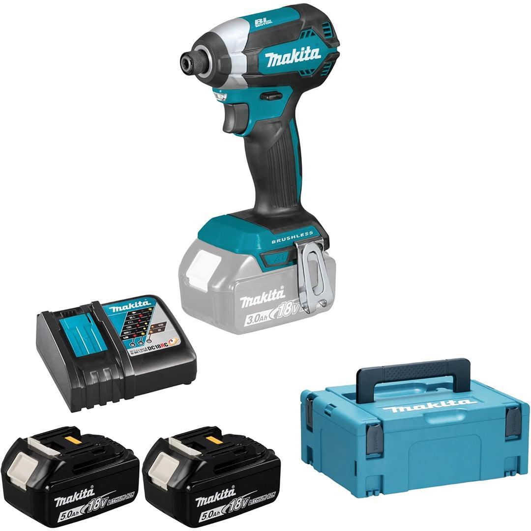 Makita DTD153RTJ 18V LXT Brushless Impact Driver Kit – Full Set with 2 x 5.0Ah Batteries, Charger, and MAKPAC Case for Convenient Storage and Transport