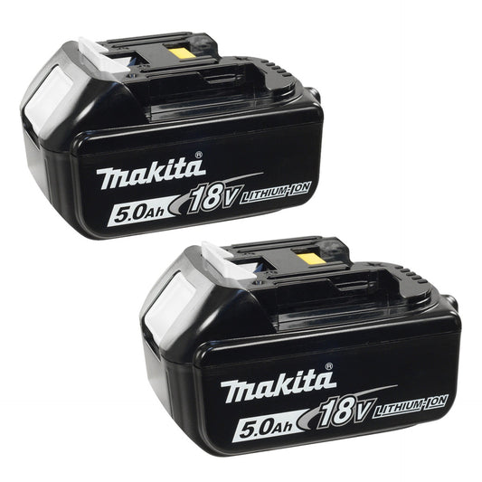 Makita 18V 5.0Ah Lithium-Ion Battery 2-Pack (BL1860B, BL1860, BL1850) – High-Performance Replacement for LXT Tools.