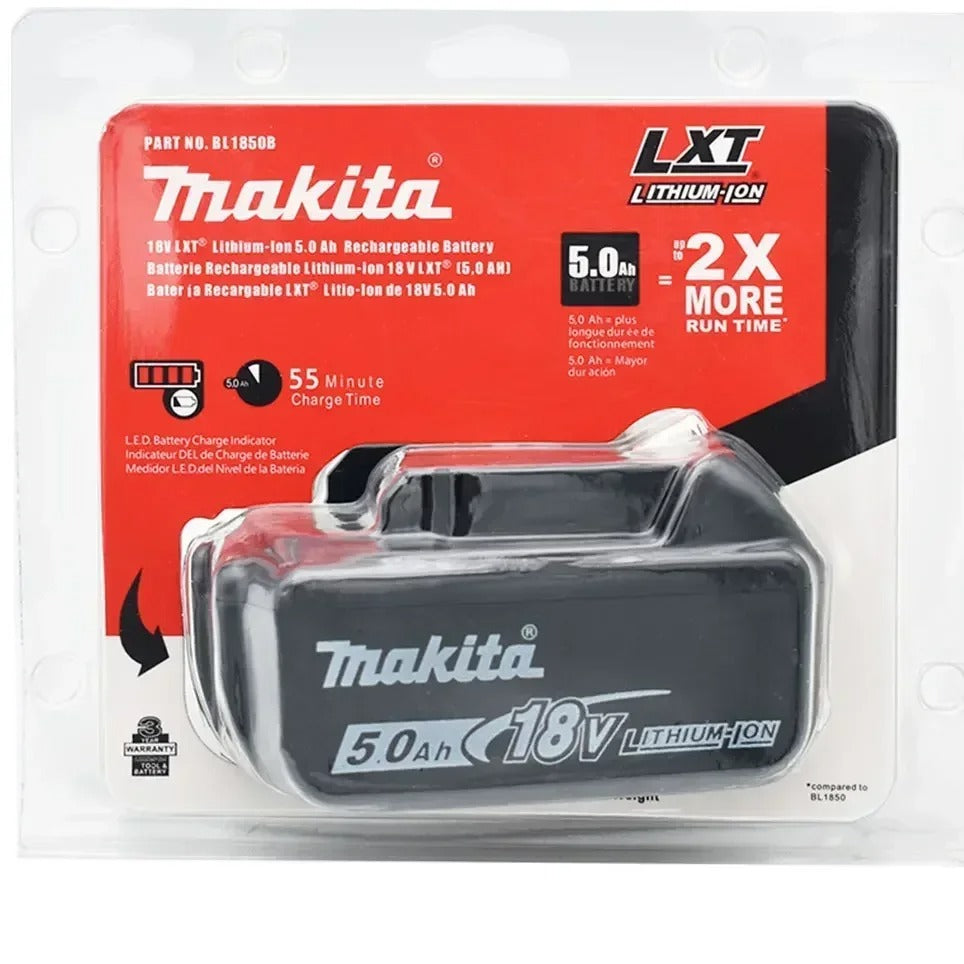 Makita 18V 5.0Ah Lithium-Ion Battery 2-Pack (BL1860B, BL1860, BL1850) – High-Performance Replacement for LXT Tools.