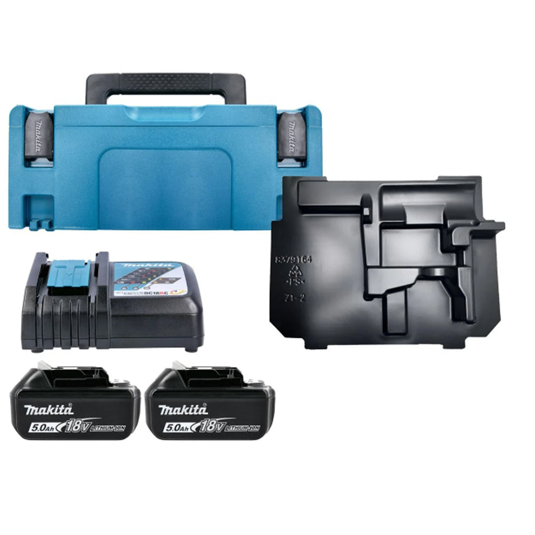 Makita BL1850 18V Li-Ion 5.0Ah Battery Pack (2-Pack) with DC18RC Charger and Storage Case – Efficient Charging and Easy Storage Solution